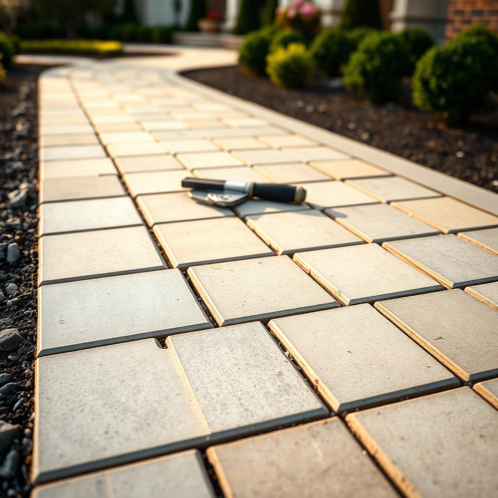 Craftsman laying premium paving stones on a residential walkway